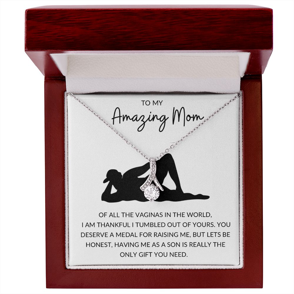 Alluring Beauty Necklace, Funny Gift to Amazing Mom from Son - White | Mothers Day, Birthday, Gag Gift