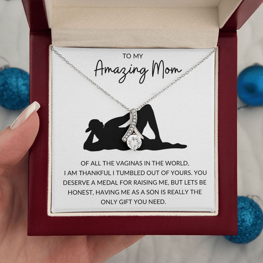 Alluring Beauty Necklace, Funny Gift to Amazing Mom from Son - White | Mothers Day, Birthday, Gag Gift