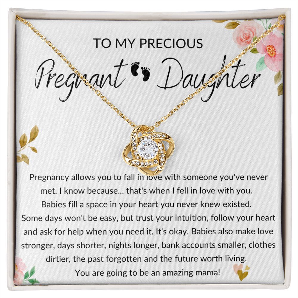 Pregnant Daughter Gift - Pregnancy, Mother to Be, Pregnant Mom Gift, Daughter Expecting, Baby Shower - 14 karat and 18 karat gold over stainless steel - Love Knot Necklace