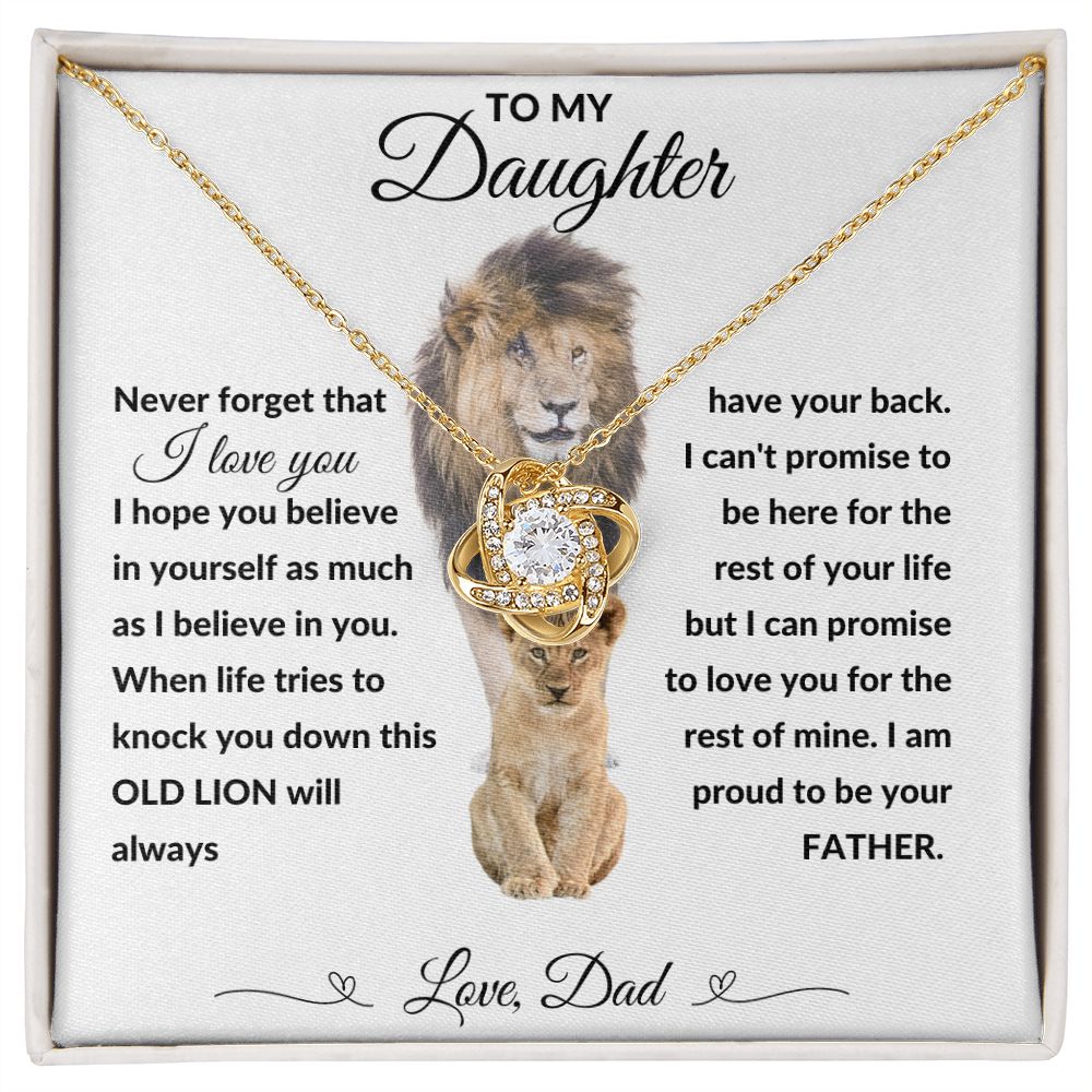Love Knot Necklace, Gift to Daughter from Dad - lion white heart line - Birthday, Graduation, Christmas, Valentines,