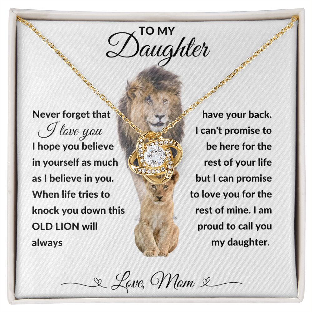 Love Knot Necklace, Gift to Daughter from Mom - lion white heart line - Birthday, Valentine, Graduation, Christmas, Inspiration