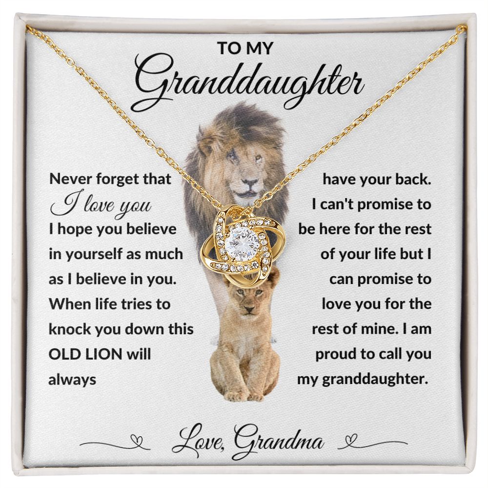 Love Knot Necklace, Gift to Granddaughter from Grandma - lion white heart line - Birthday, Christmas, Easter, Graduation, Inspiration