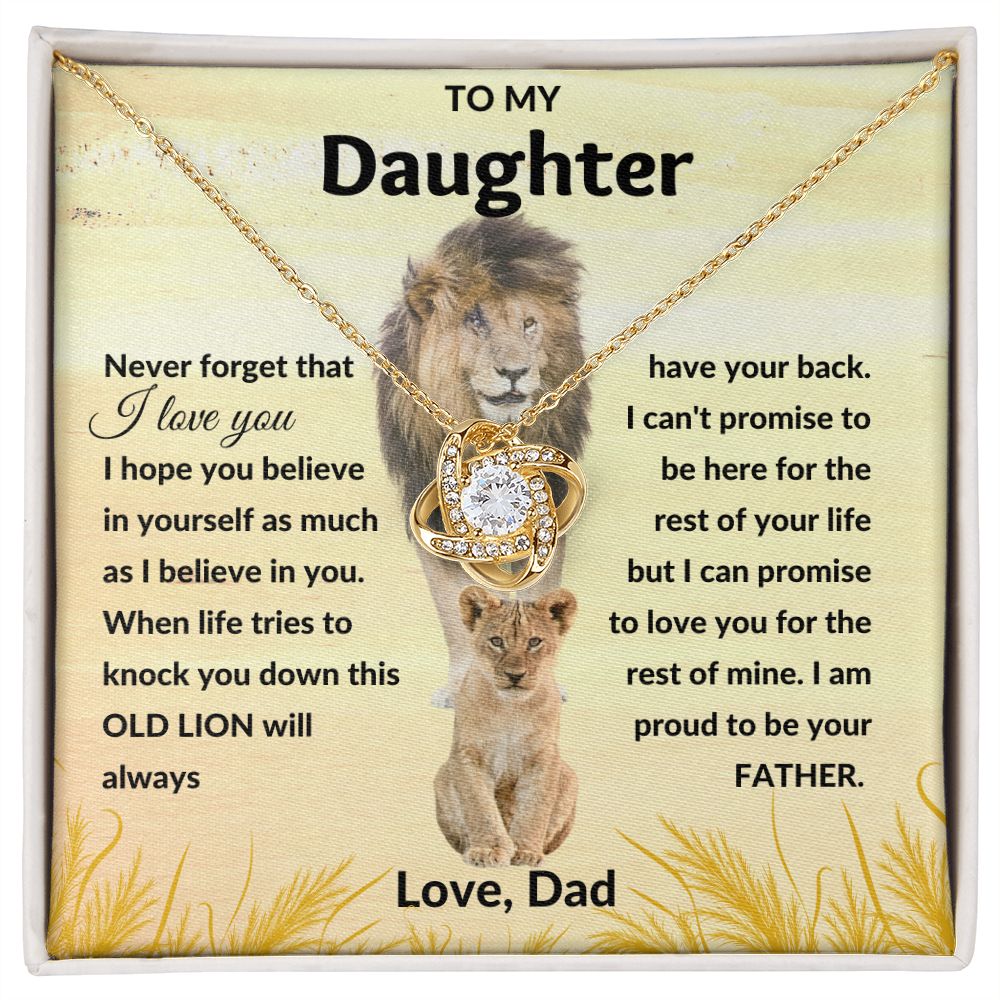 Love Knot Necklace, GIFT TO DAUGHTER from Dad - Lion