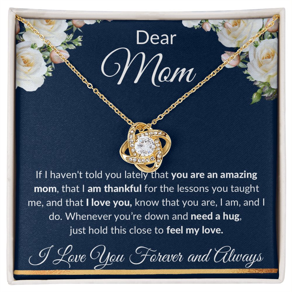 Love Knot Necklace, Gift to Mom - Dear Mom, Blue