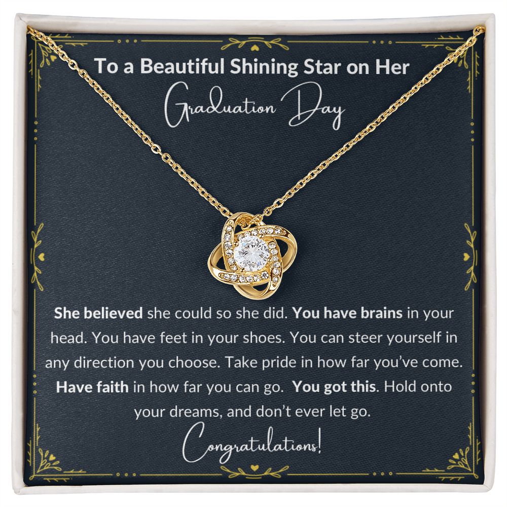 2023 Graduation Gift for Her, To my Beautiful Shining Star - Love Knot Necklace, Dark Gray - She Believed She Could