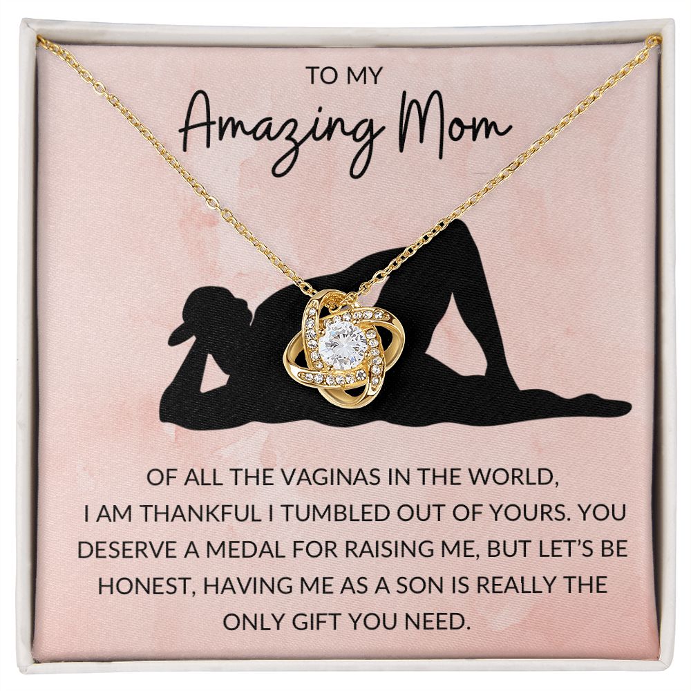 Love Knot Necklace, Funny Gift to Amazing Mom from Son - Pink | Mothers Day, Birthday, Christmas, Gag Gift