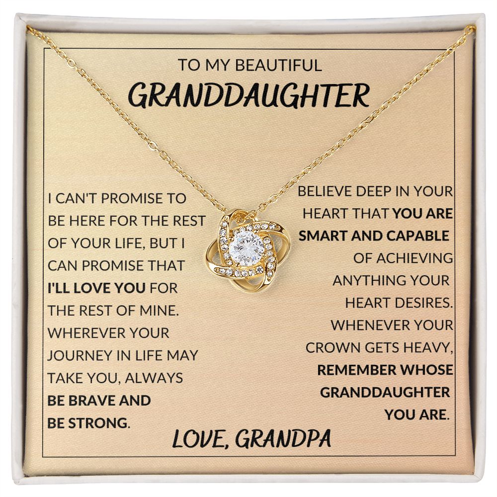 Love Knot Necklace, Gift to Granddaughter from Grandpa - Be Brave - Granddaughter Birthday Gift, Valentines Gift, Christmas Gift, Graduation Gift