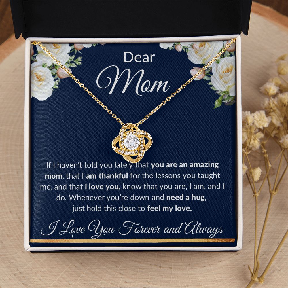 Love Knot Necklace, Gift to Mom - Dear Mom, Blue