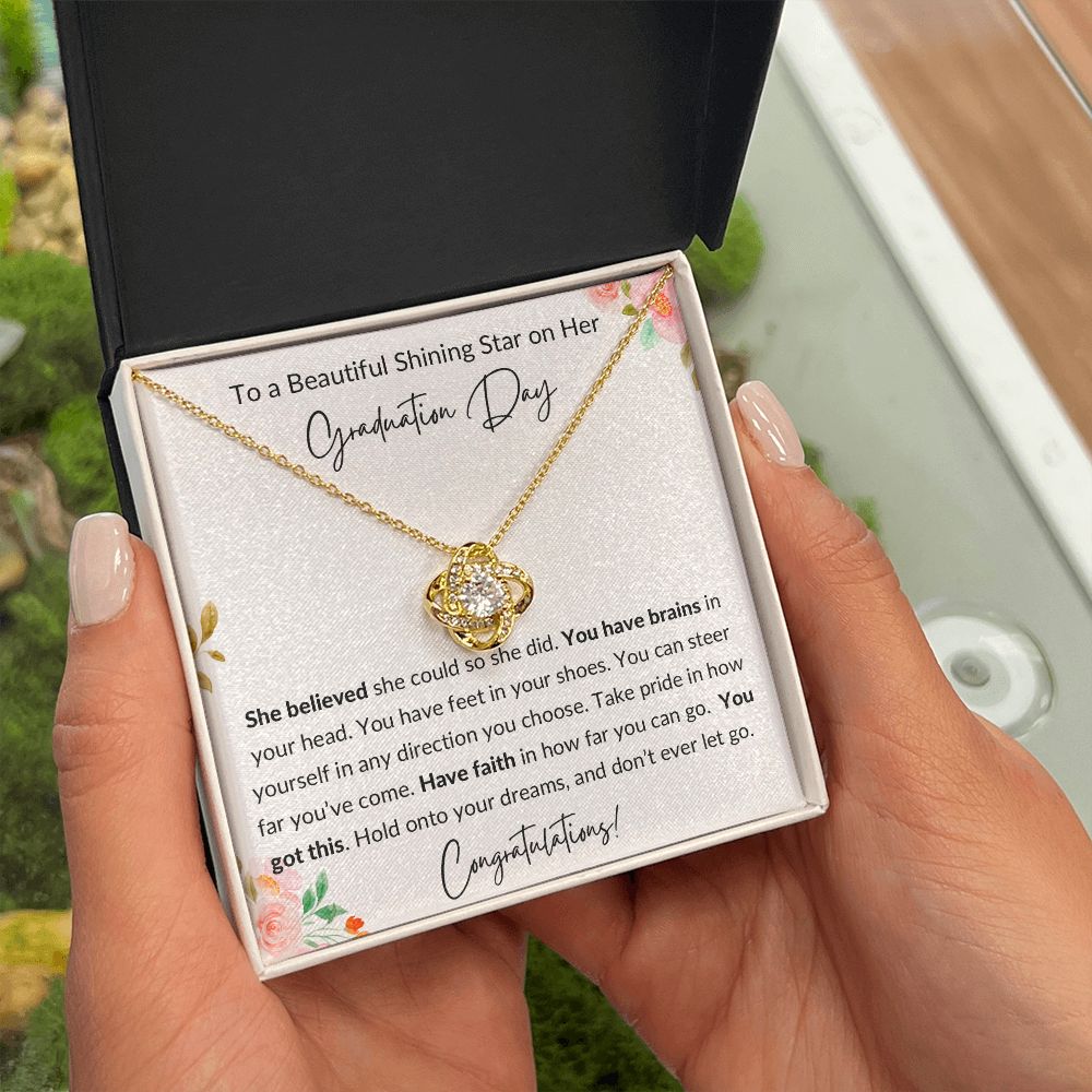 Graduation Gift to Daughter, Granddaughter, Niece, Aunt, Best Friend - Love Knot Necklace- Flowers, white