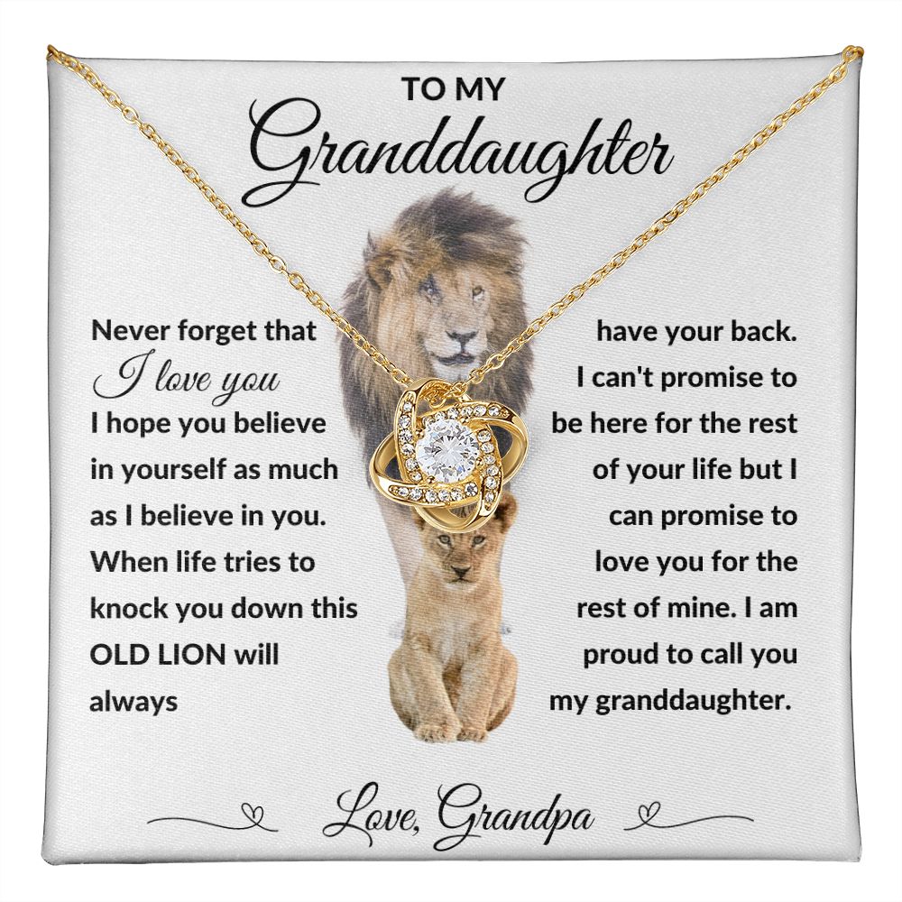 Love Knot Necklace, Gift to Granddaughter from Grandpa - lion white heart line - Birthday, Graduation, Christmas, Easter,