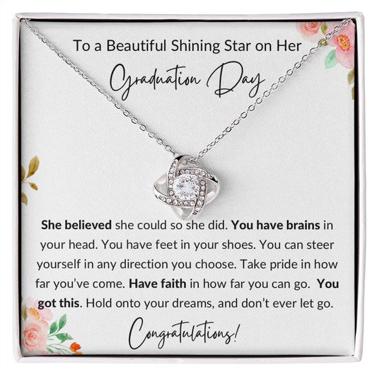 Graduation Gift to Daughter, Granddaughter, Niece, Aunt, Best Friend - Love Knot Necklace- Flowers, white