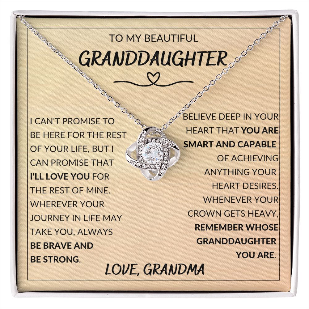 Love Knot Necklace, Gift to Granddaughter from Grandma - Be Brave