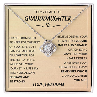 Love Knot Necklace, Gift to Granddaughter from Grandma - Be Brave