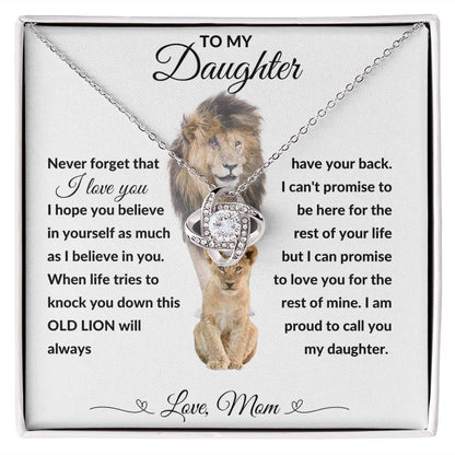 Love Knot Necklace, Gift to Daughter from Mom - lion white heart line - Birthday, Valentine, Graduation, Christmas, Inspiration