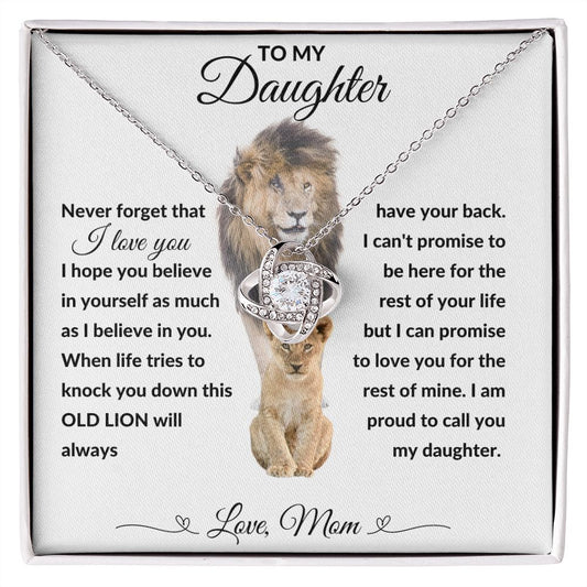 Love Knot Necklace, Gift to Daughter from Mom - lion white heart line - Birthday, Valentine, Graduation, Christmas, Inspiration