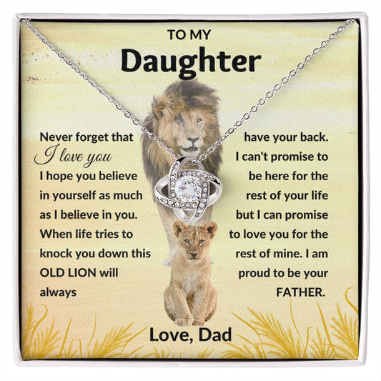 Love Knot Necklace, GIFT TO DAUGHTER from Dad - Lion