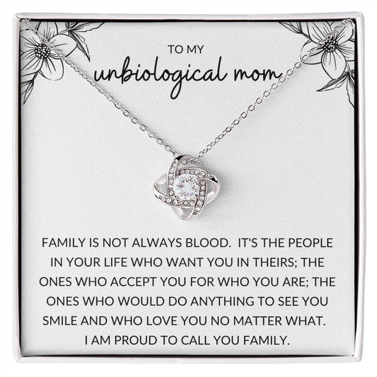 Love Knot Necklace, Gift to Unbiological Mom, Step Mom, Step Mother, Aunt, Mother in Law - black and white