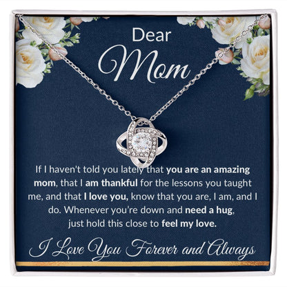 Love Knot Necklace, Gift to Mom - Dear Mom, Blue