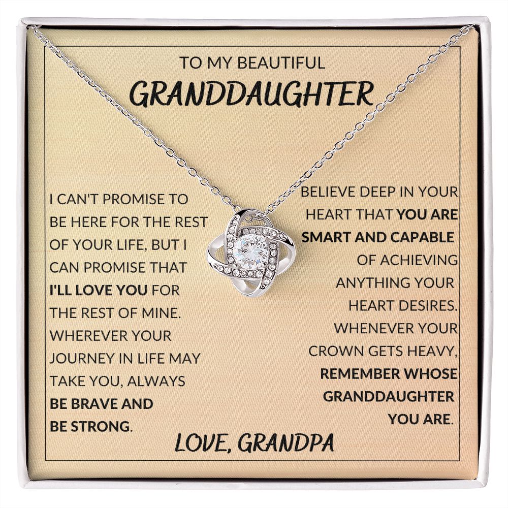 Love Knot Necklace, Gift to Granddaughter from Grandpa - Be Brave - Granddaughter Birthday Gift, Valentines Gift, Christmas Gift, Graduation Gift