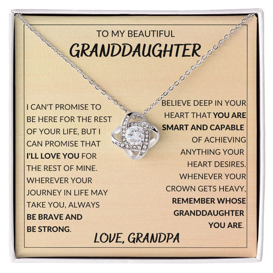 Love Knot Necklace, Gift to Granddaughter from Grandpa - Be Brave - Granddaughter Birthday Gift, Valentines Gift, Christmas Gift, Graduation Gift