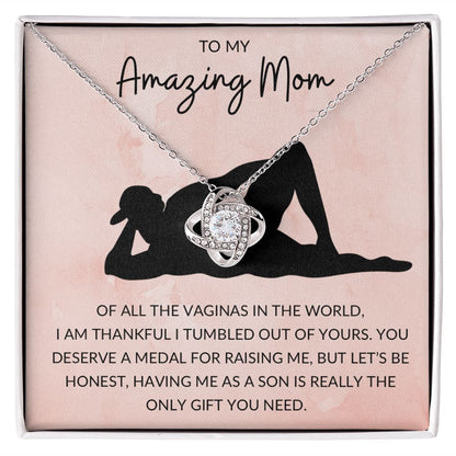Love Knot Necklace, Funny Gift to Amazing Mom from Son - Pink | Mothers Day, Birthday, Christmas, Gag Gift
