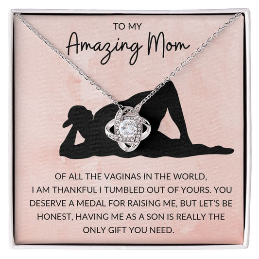 Love Knot Necklace, Funny Gift to Amazing Mom from Son - Pink | Mothers Day, Birthday, Christmas, Gag Gift