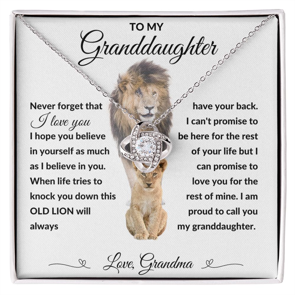 Love Knot Necklace, Gift to Granddaughter from Grandma - lion white heart line - Birthday, Christmas, Easter, Graduation, Inspiration