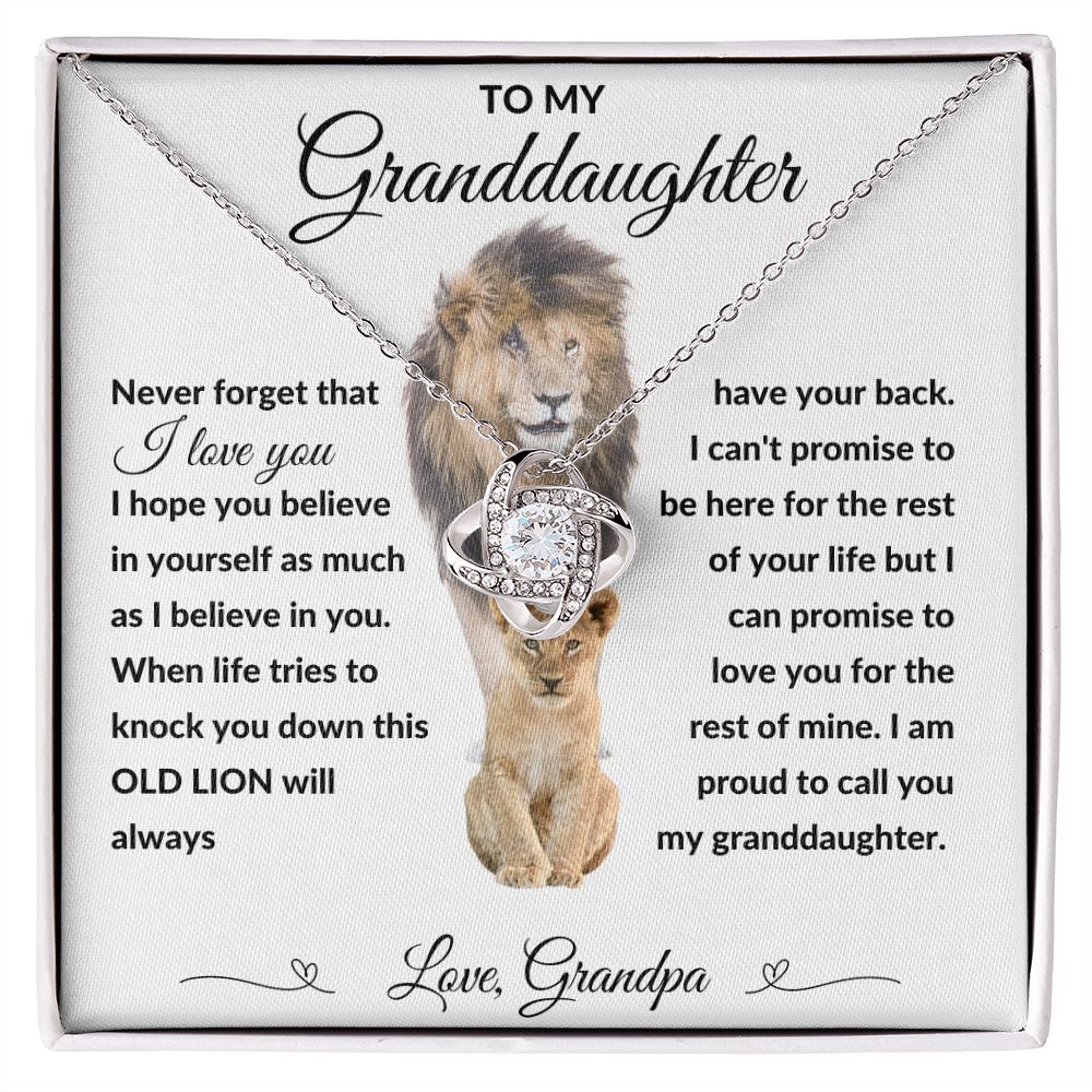 Love Knot Necklace, Gift to Granddaughter from Grandpa - lion white heart line - Birthday, Graduation, Christmas, Easter,