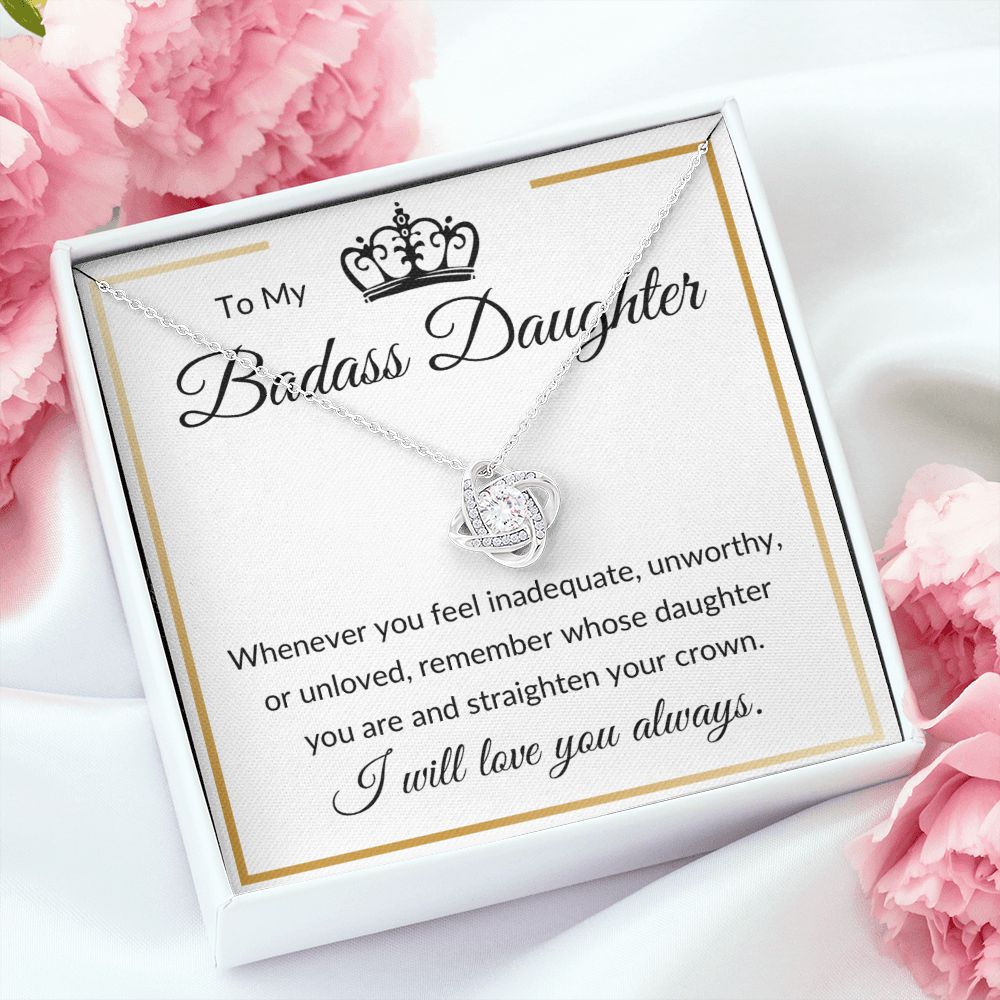 Love Knot Necklace, Gift to Badass Daughter - Gold Border