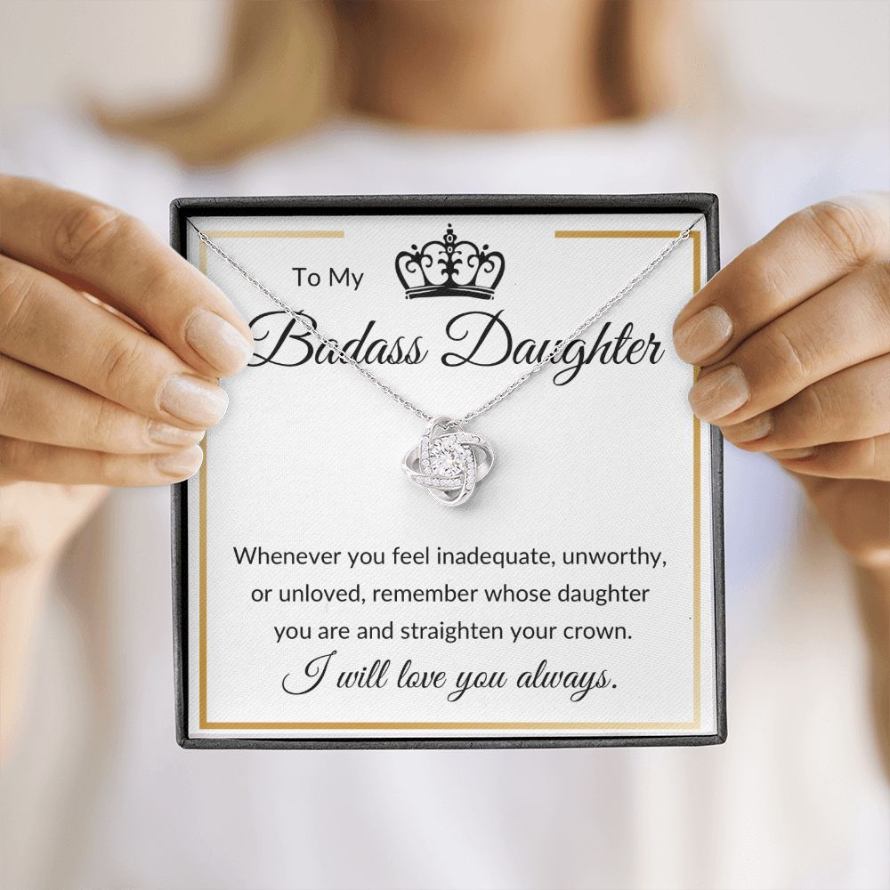 Love Knot Necklace, Gift to Badass Daughter - Gold Border