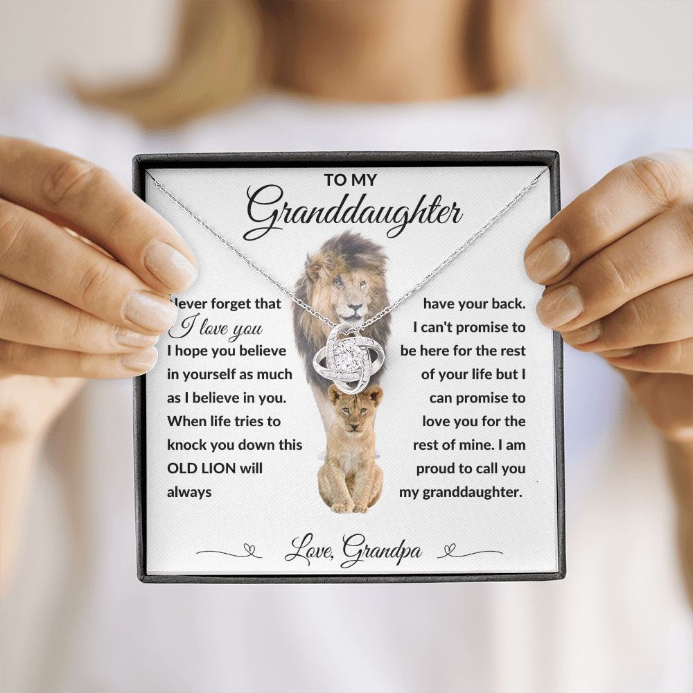 Love Knot Necklace, Gift to Granddaughter from Grandpa - lion white heart line - Birthday, Graduation, Christmas, Easter,