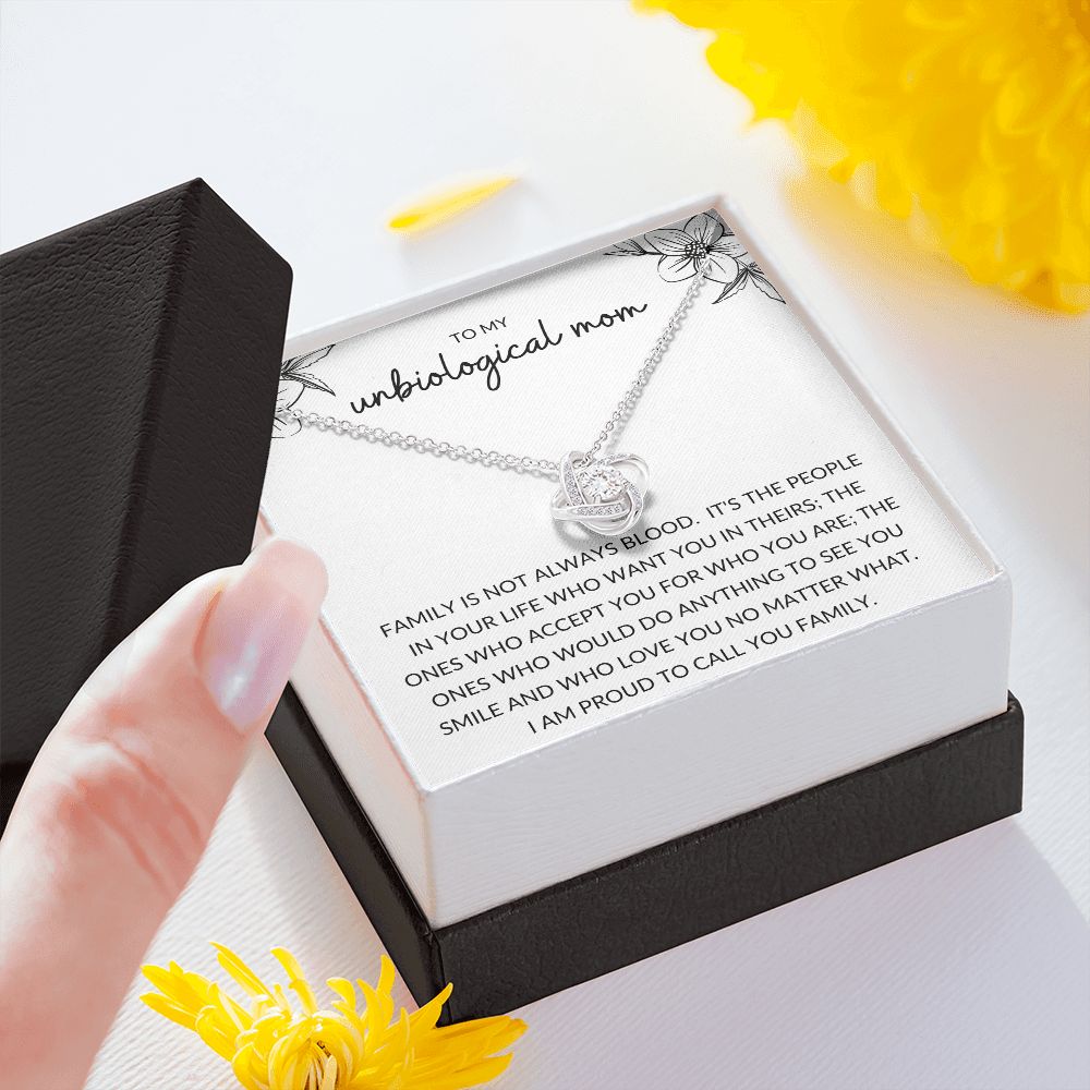 Love Knot Necklace, Gift to Unbiological Mom, Step Mom, Step Mother, Aunt, Mother in Law - black and white