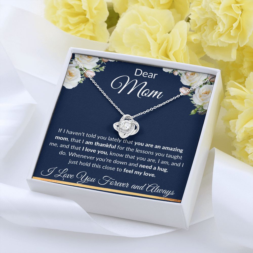 Love Knot Necklace, Gift to Mom - Dear Mom, Blue