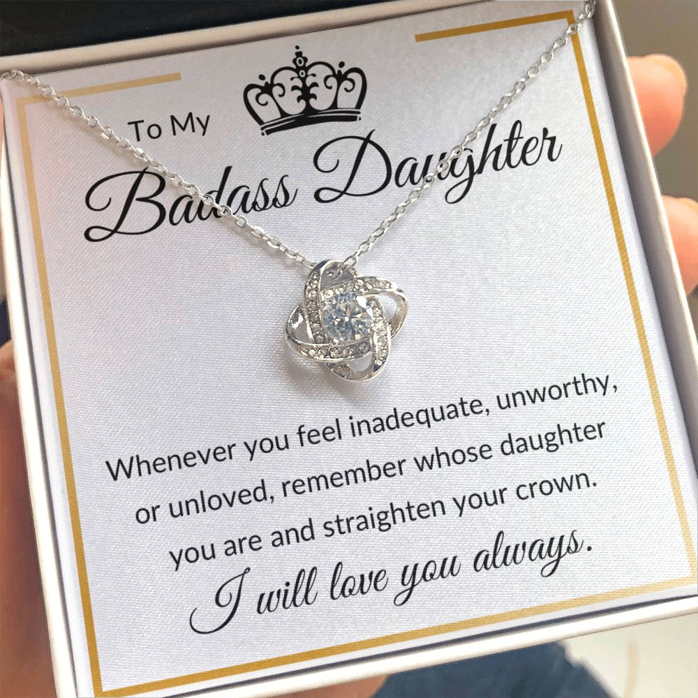 Love Knot Necklace, Gift to Badass Daughter - Gold Border