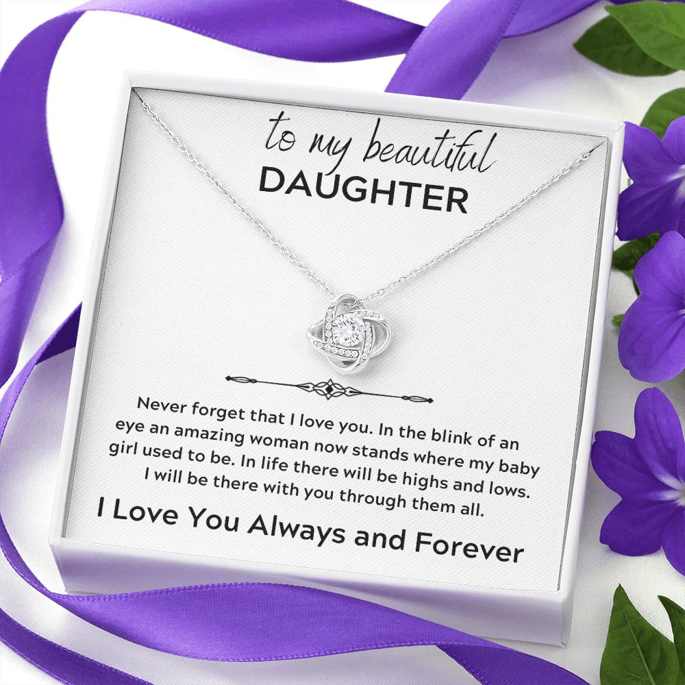 Love Knot Necklace, GIFT TO DAUGHTER from Mom or Dad