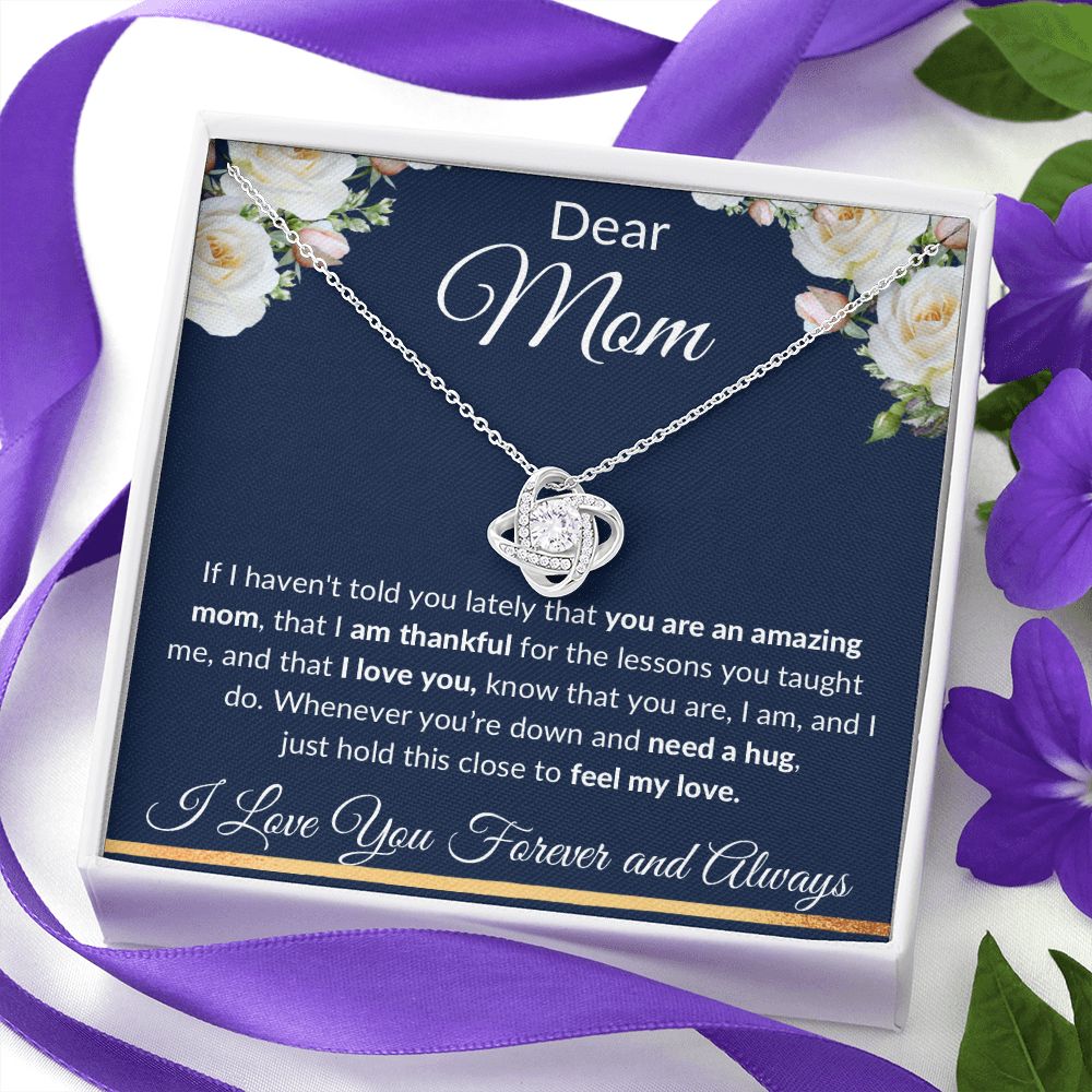 Love Knot Necklace, Gift to Mom - Dear Mom, Blue