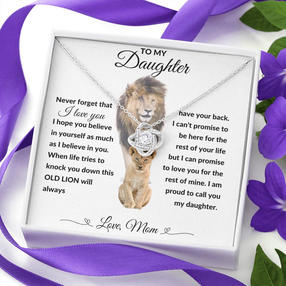 Love Knot Necklace, Gift to Daughter from Mom - lion white heart line - Birthday, Valentine, Graduation, Christmas, Inspiration