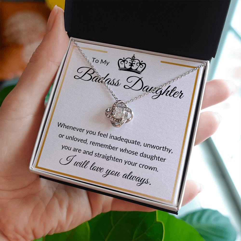 Love Knot Necklace, Gift to Badass Daughter - Gold Border
