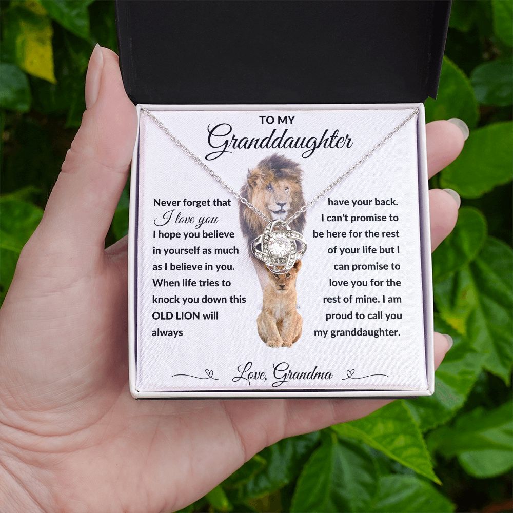Love Knot Necklace, Gift to Granddaughter from Grandma - lion white heart line - Birthday, Christmas, Easter, Graduation, Inspiration