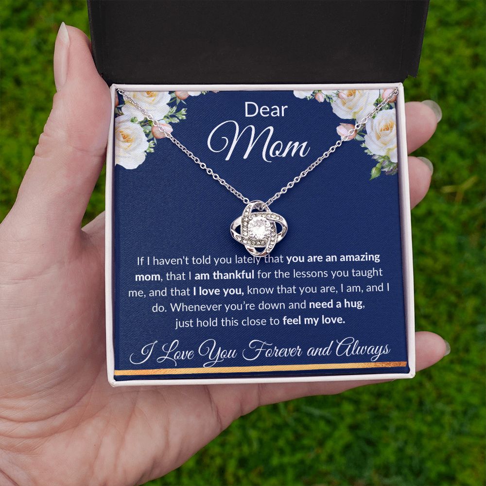 Love Knot Necklace, Gift to Mom - Dear Mom, Blue