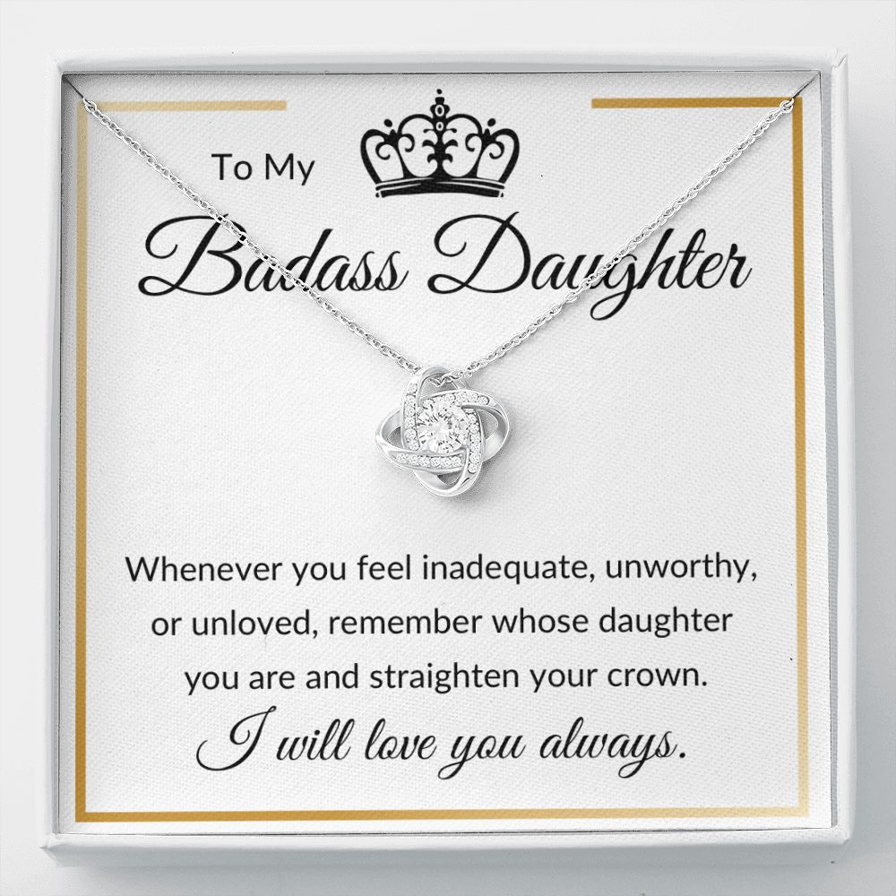 Love Knot Necklace, Gift to Badass Daughter - Gold Border