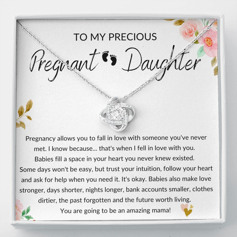 Pregnant Daughter Gift - Pregnancy, Mother to Be, Pregnant Mom Gift, Daughter Expecting, Baby Shower - 14 karat and 18 karat gold over stainless steel - Love Knot Necklace