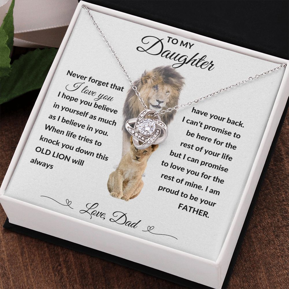 Love Knot Necklace, Gift to Daughter from Dad - lion white heart line - Birthday, Graduation, Christmas, Valentines,