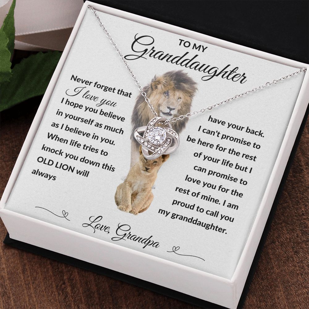Love Knot Necklace, Gift to Granddaughter from Grandpa - lion white heart line - Birthday, Graduation, Christmas, Easter,