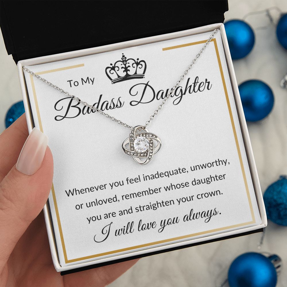Love Knot Necklace, Gift to Badass Daughter - Gold Border