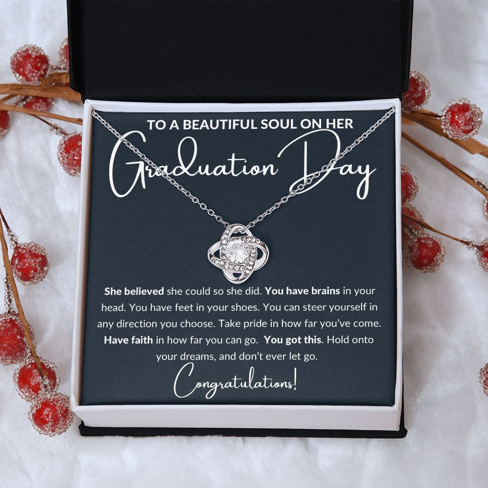 Graduation Gift to a Beautiful Soul, Love Knot Necklace - black