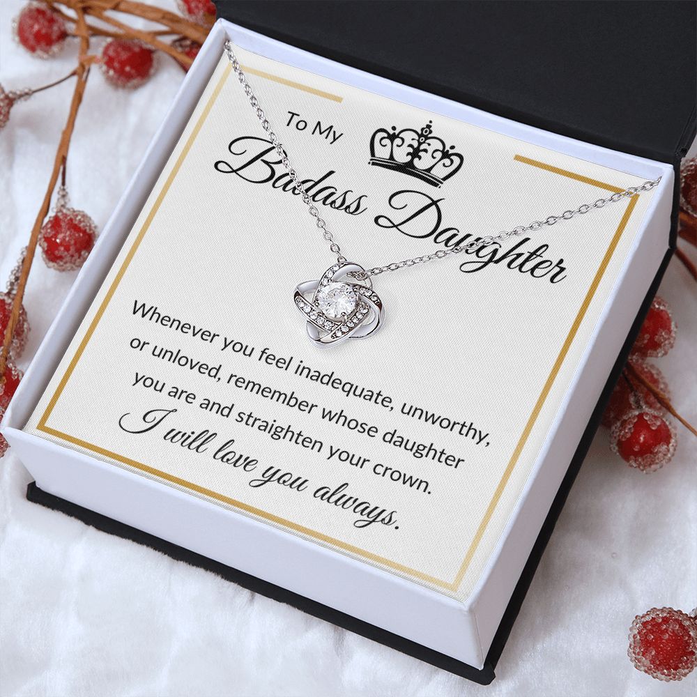 Love Knot Necklace, Gift to Badass Daughter - Gold Border
