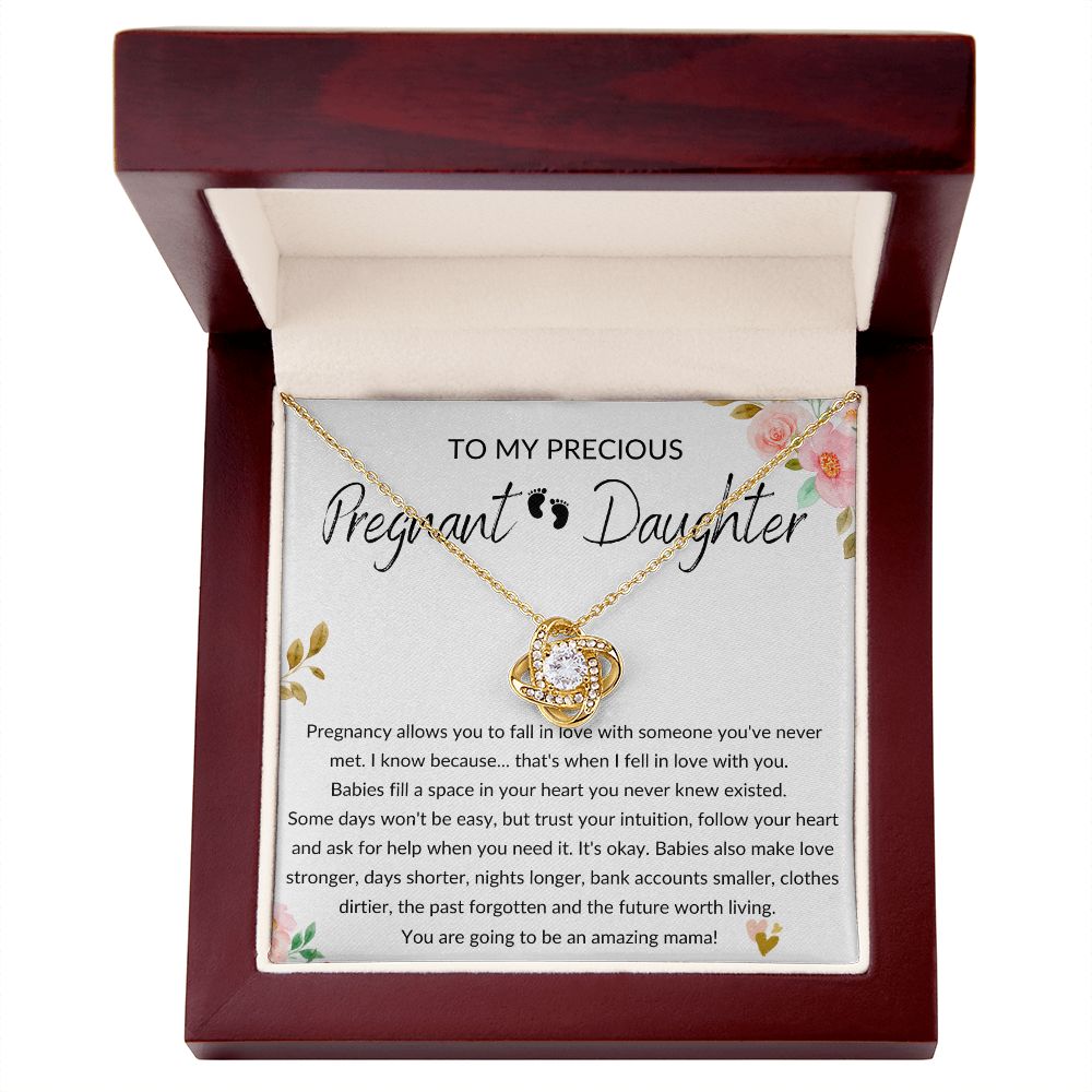 Pregnant Daughter Gift - Pregnancy, Mother to Be, Pregnant Mom Gift, Daughter Expecting, Baby Shower - 14 karat and 18 karat gold over stainless steel - Love Knot Necklace
