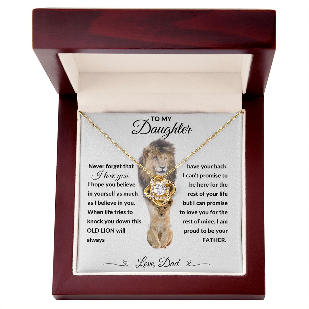 Love Knot Necklace, Gift to Daughter from Dad - lion white heart line - Birthday, Graduation, Christmas, Valentines,