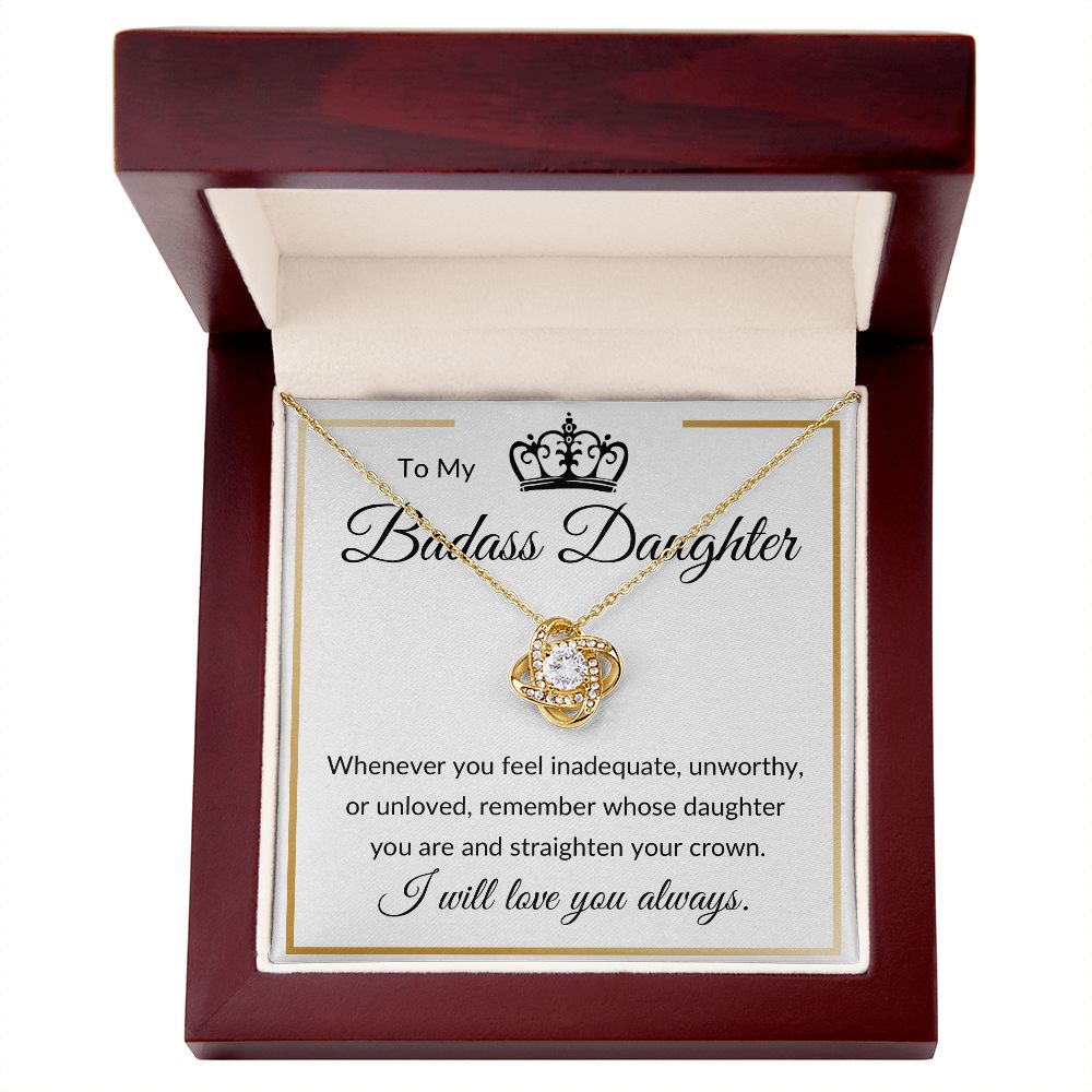 Love Knot Necklace, Gift to Badass Daughter - Gold Border